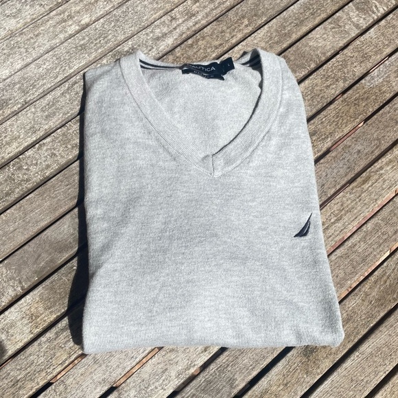 Nautica Mens Pullover Sweater Gray Heathered V Neck Long Sleeve L - Picture 5 of 7